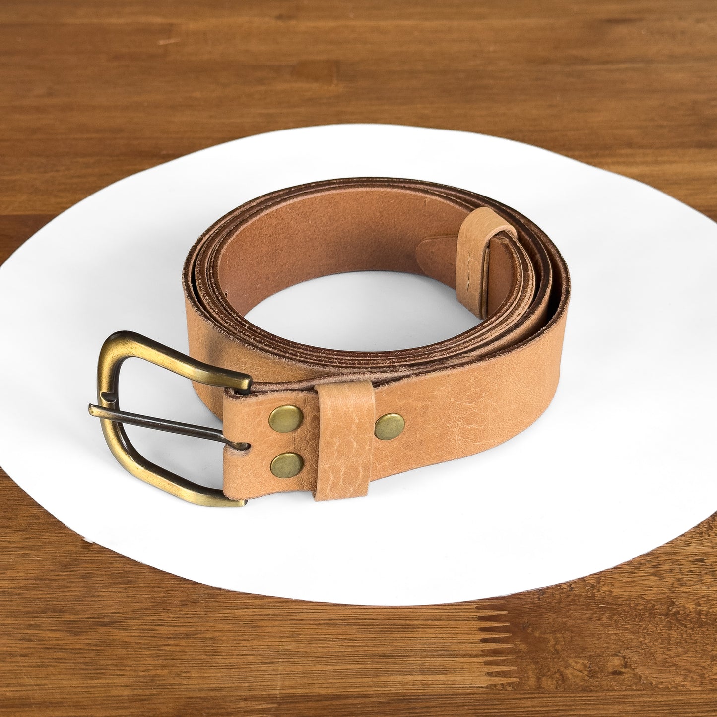 Cinto Vaqueta Natural con Hebilla Bronce | 4 cm